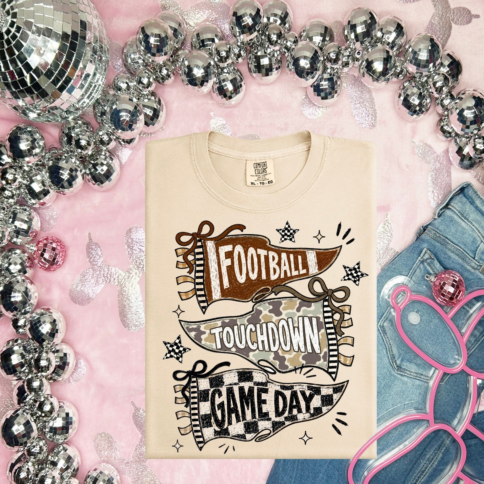 Football Touch Down Game Day Flags Tee