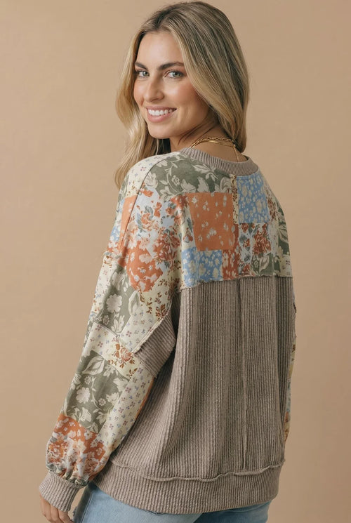 *PREORDER* Floral Patchwork Print Pullover Sweatshirt