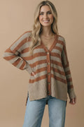 *PREORDER* Striped Boucle Button Front Cardigan Sweater