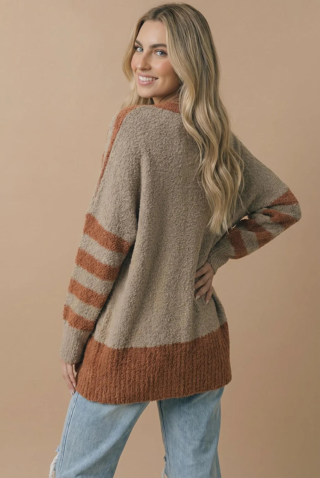 *PREORDER* Striped Boucle Button Front Cardigan Sweater