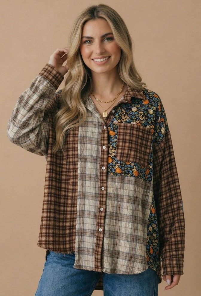 *PREORDER* Mixed Print Plaid Button Down Shirt