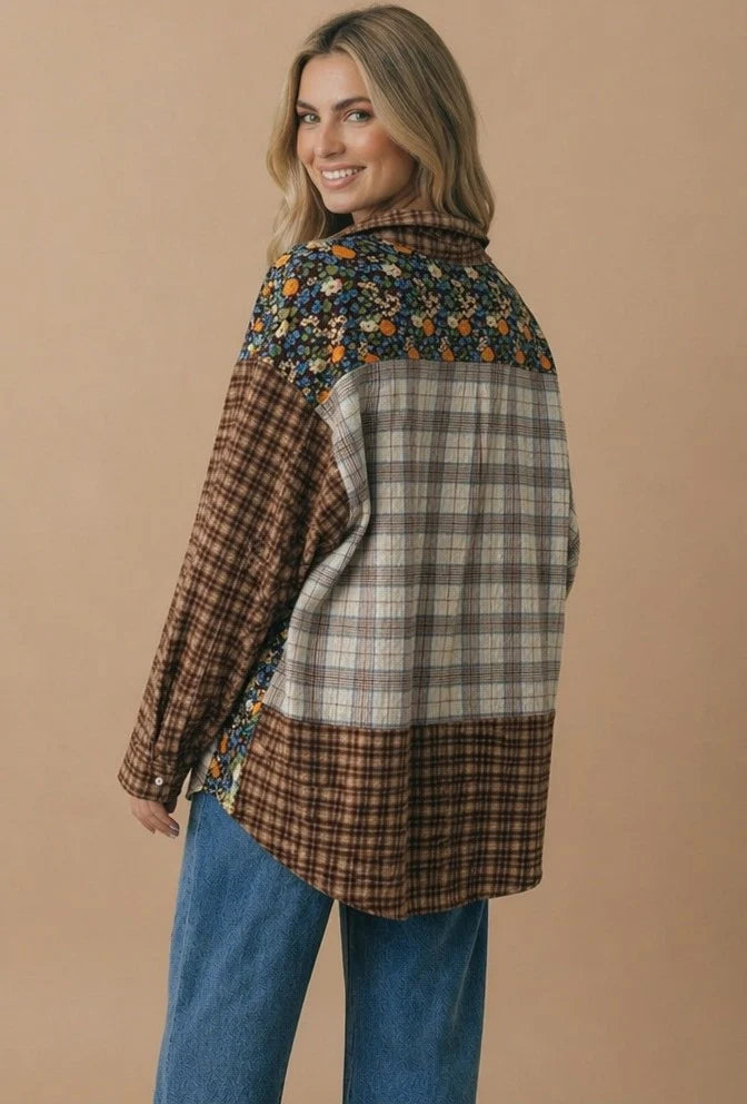 *PREORDER* Mixed Print Plaid Button Down Shirt