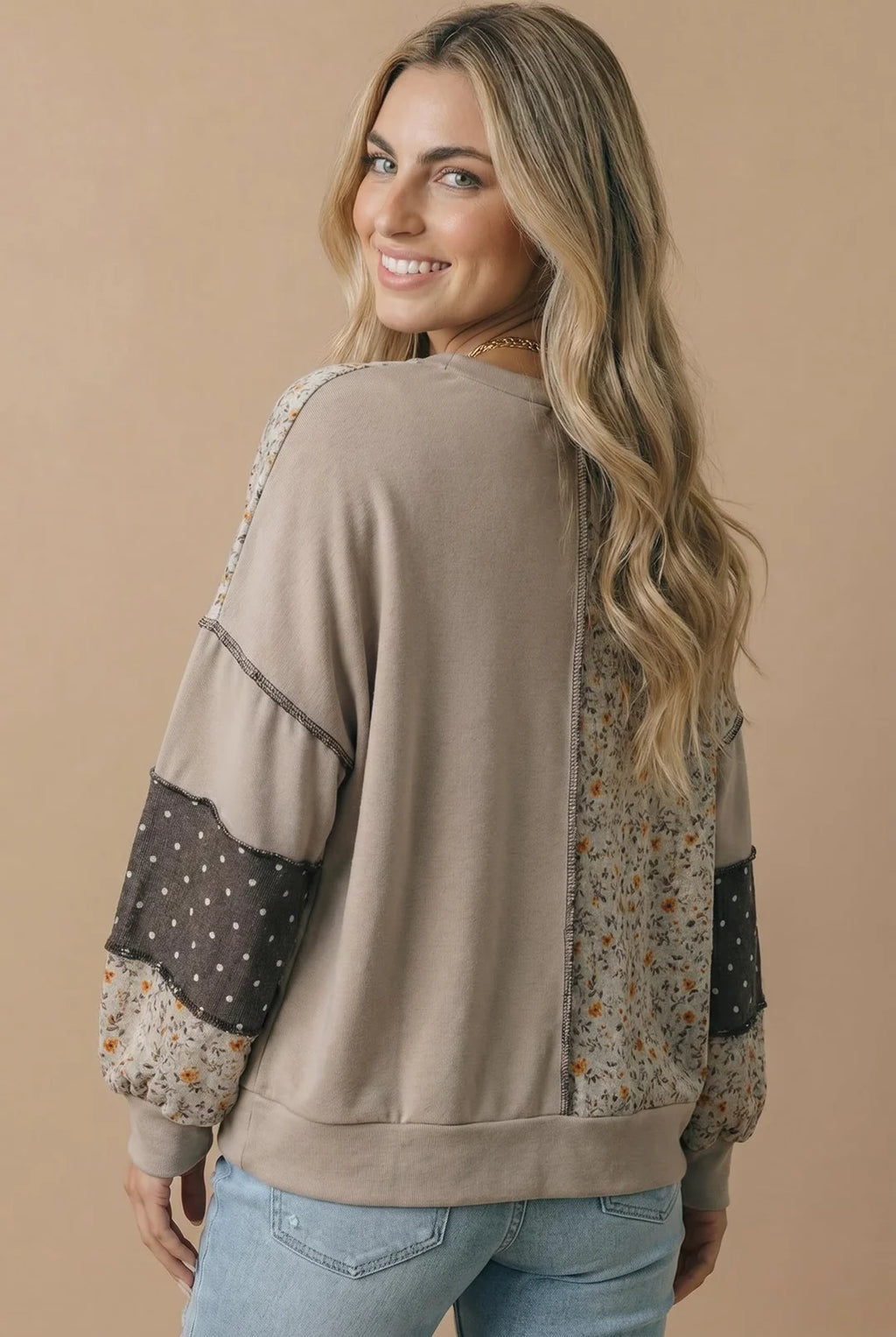 *PREORDER* Patchwork Floral & Polka Dot Pullover Sweatshirt