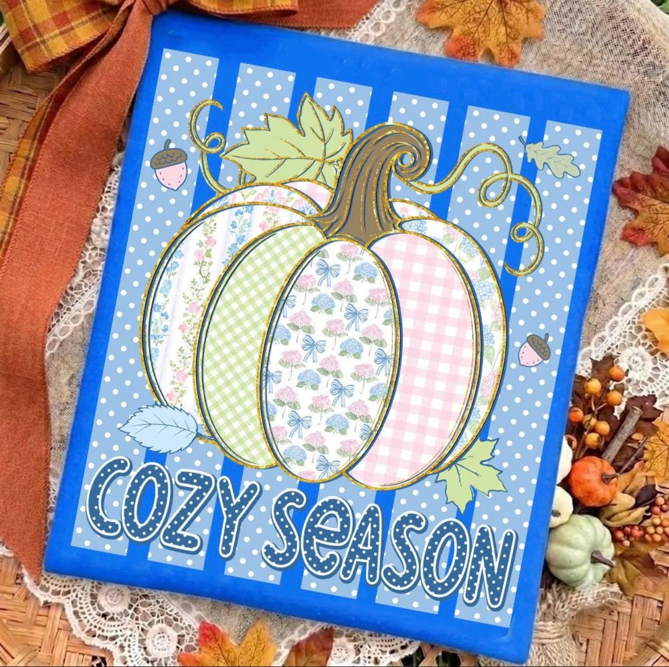 Coquette Blue Toile Cozy Season Pumpkin Tee