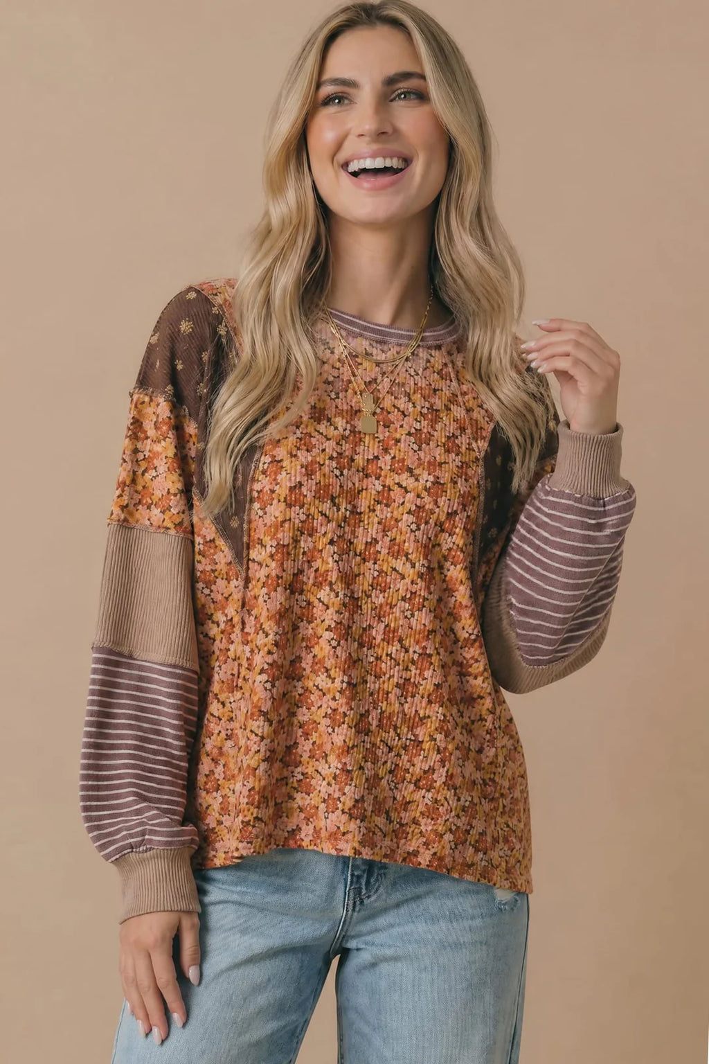 *PREORDER* Fall Foliage Patchwork Long Sleeve Top