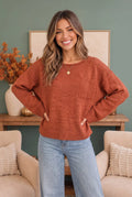 Oversized Cropped Knit Sweater with Chest Pocket