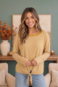 Mustard Stripe Long Sleeve Tie Front